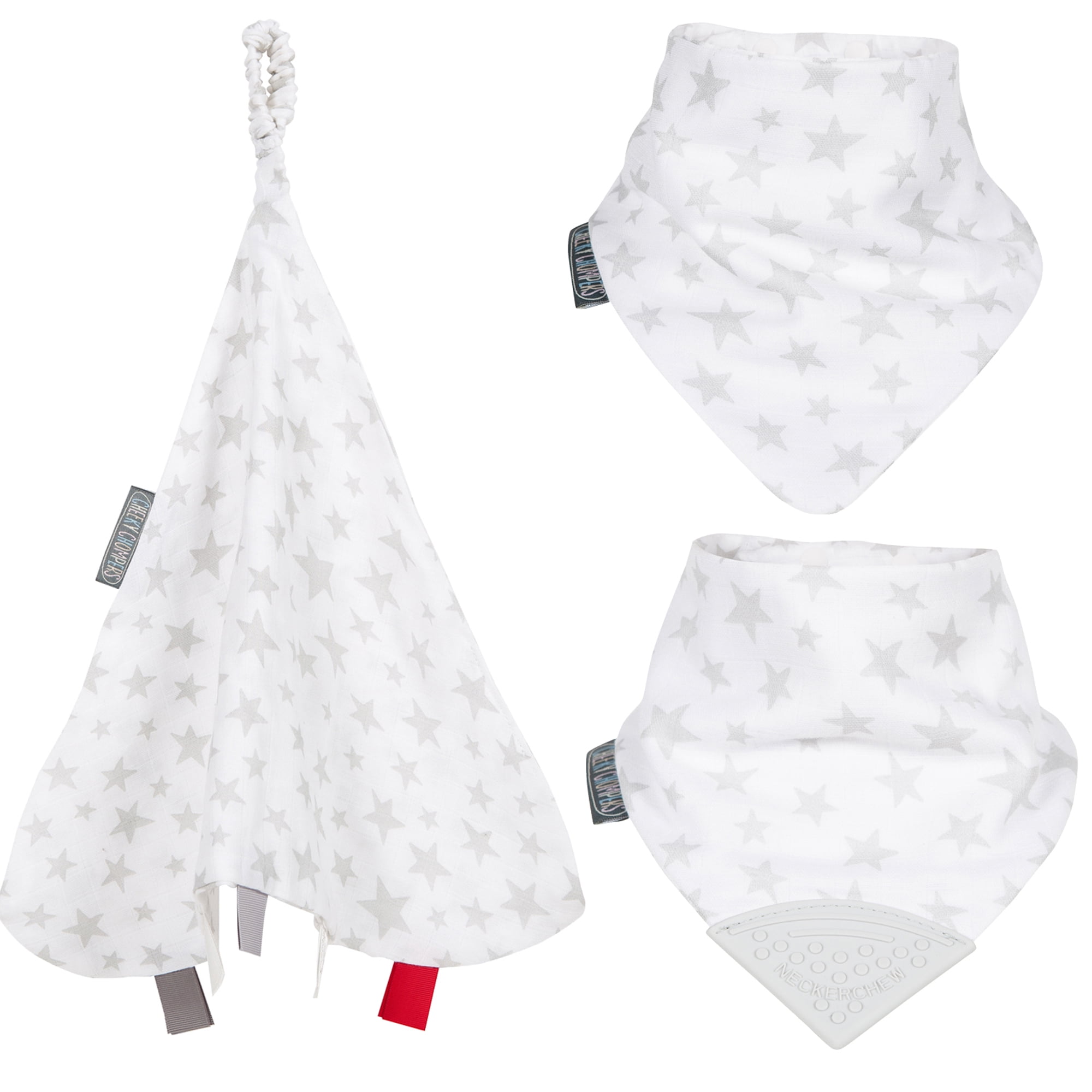 Cheeky Chompers Little Box of Cheekiness Teething Set in Silver Stars