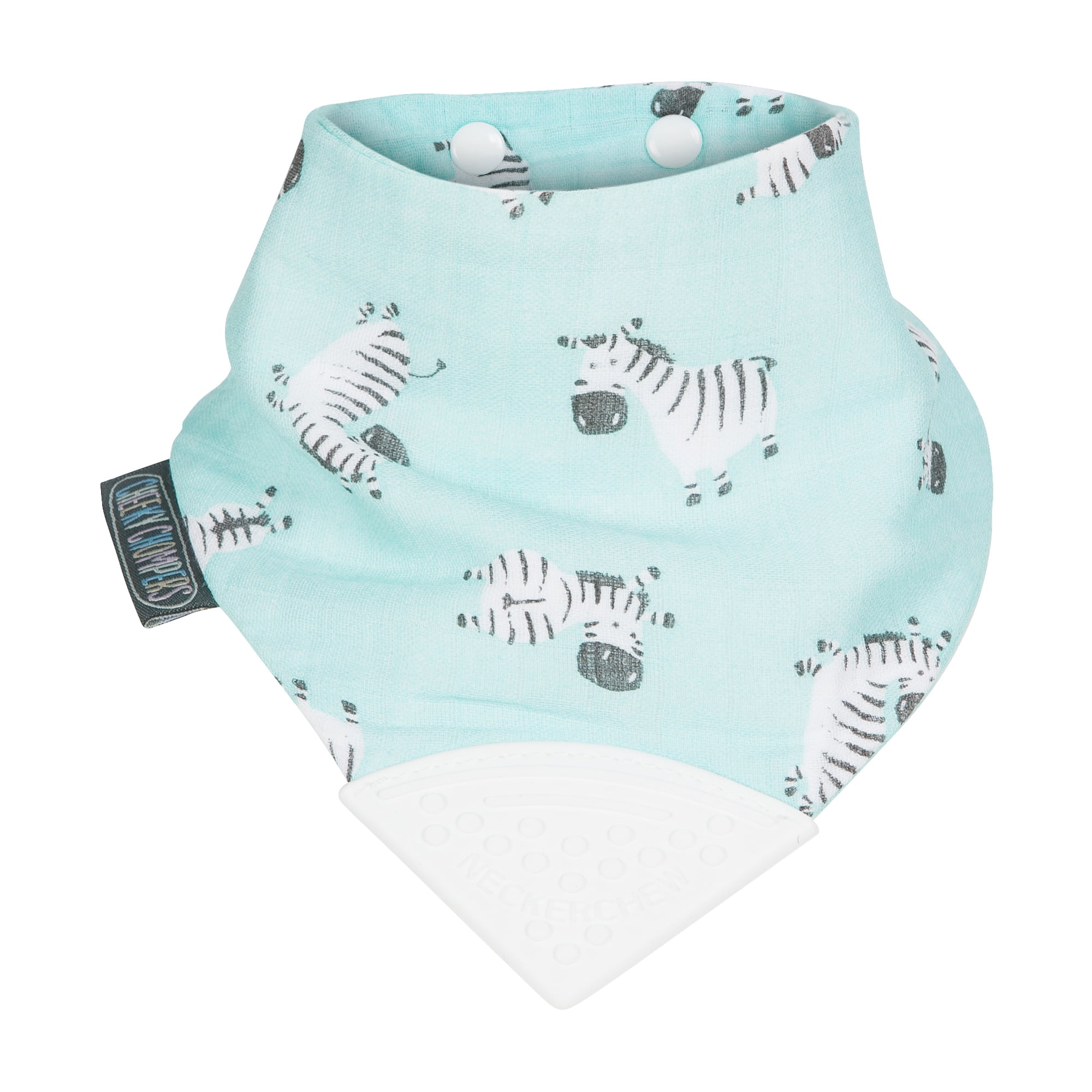 Cheeky Chompers Muslin Neckerchew Teething Bib in Zebra Night
