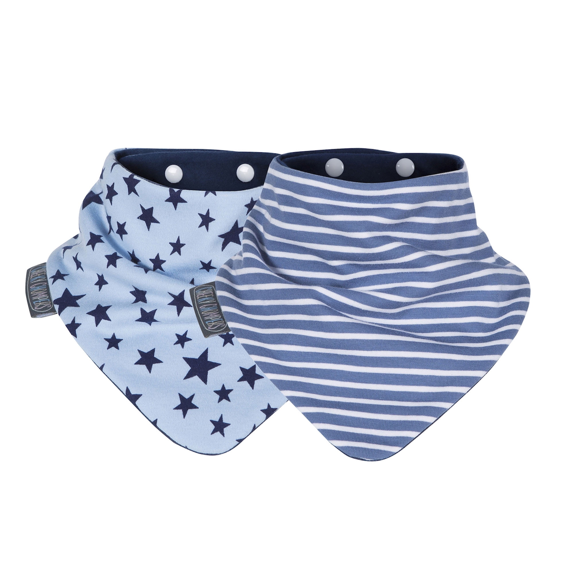 Cheeky Chompers Neckerbib Teething Bibs 2-Pack in Blue Stars & Stripes