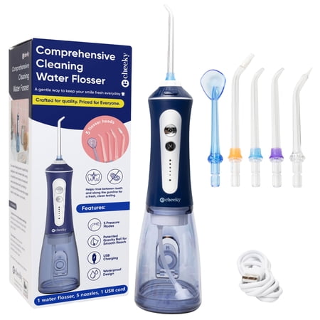 Cheeky Comprehensive Cleaning Water Flosser for Teeth, Cordless, 300 mL Water Tank, 5 Tips, Blue