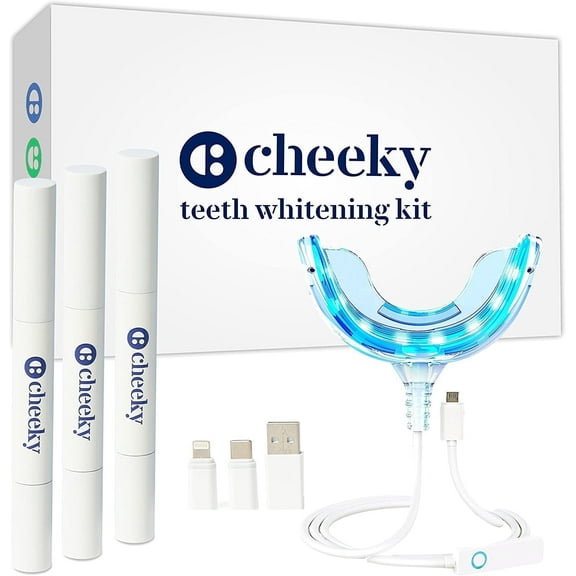 Cheeky LED Teeth Whitening Kit with Whitener Gel and Mouthpiece, DIY Home System to Diminish Stains and Discoloration, Dental and Enamel Safe