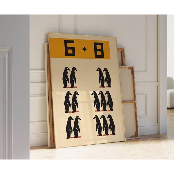 Cheeky Math Education Counting Penguin Illustration, Stretched Canvas 8x10in