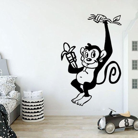 Cheeky Monkey Wall Stickers Jungle Room Decoration Vinyl Decals Mural Kids Bedroom Animal Wallpaper Home Decor Removable 56x84cm