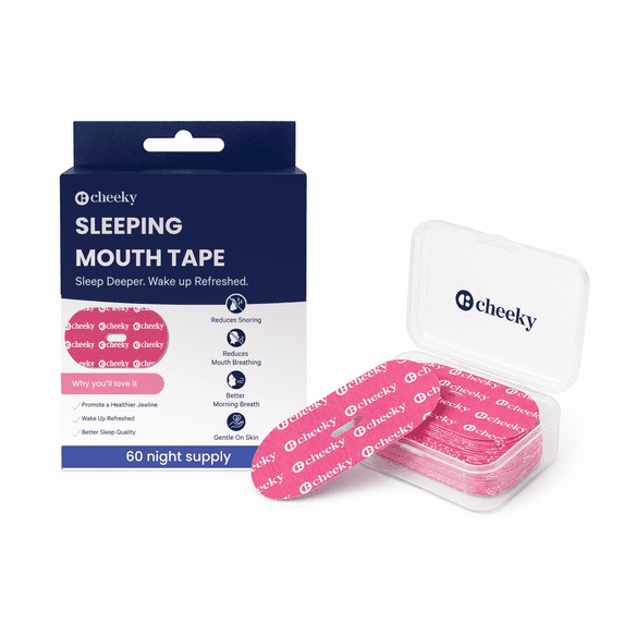 Cheeky Mouth Tape for Sleeping with Travel Case, Breathable Cotton Strips, Pink, 60 Count