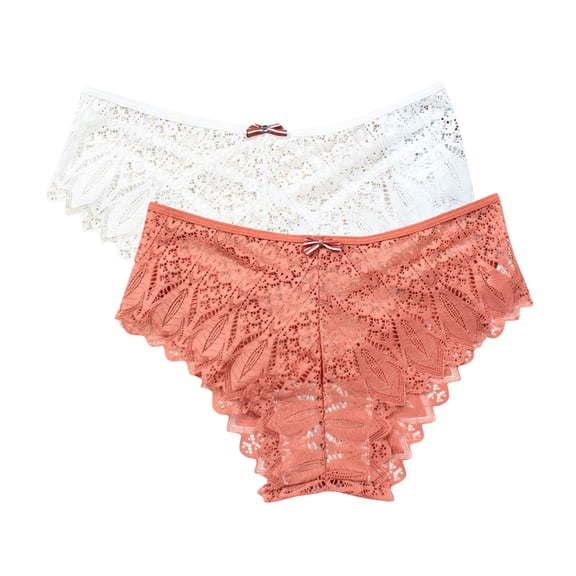 Cheeky Panties 2 Pack Lace Underwear for Women Thongs Panties Ladies Lace Bikini Lightweight Breathable Lace Thong Panties Cheeky Panties Orange XXL