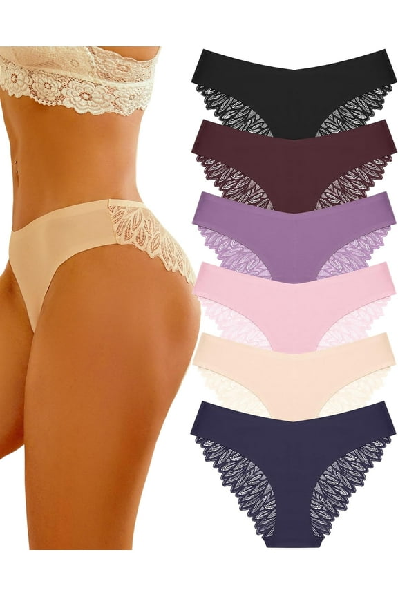 Cheeky Underwear for Women Lace No Show Bikini Soft Breathe Seamless Panties Ladies Sexy Hipster Set 6 Pack