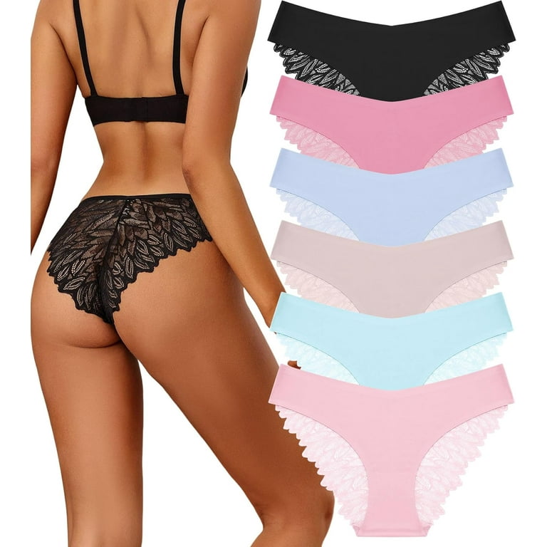 Cheeky Underwear for Women Lace No Show Bikini Soft Breathe Seamless  Panties Ladies Sexy Hipster Set 6 Pack