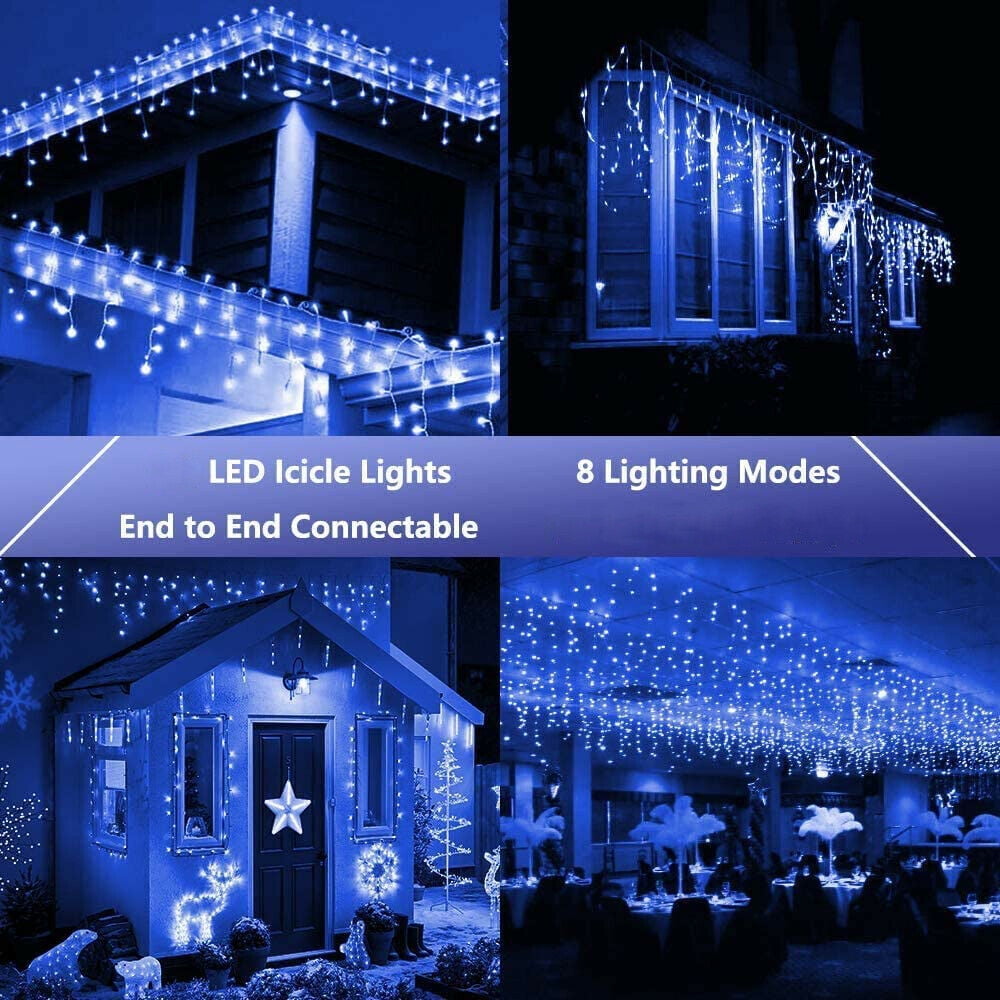 Cheelom 2023 christmas lights outdoor 96 LED Blue Icicle Lights