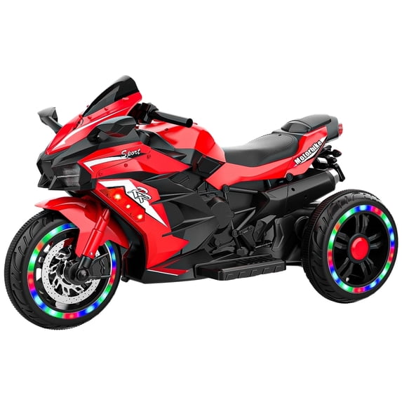 Cheelom Battery Powered Electric Vehicle for Kids, 12V Kids Motorcycle with 3 Wheels, LED Lights, Red