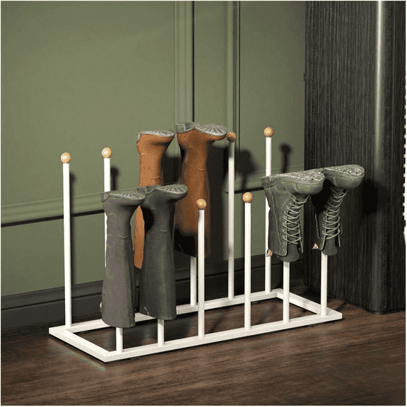 Cheelom Boot Rack Organizer Tall Boots,Boot Organizer,Free Standing Shoe Racks,White Metal Boot Rack Fit For 6 Pairs