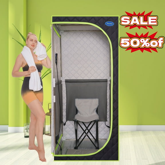 Cheelom Portable Plus Type Steam Sauna Spa Tent with Chair Home Portable Sauna Relaxation Indoor Black