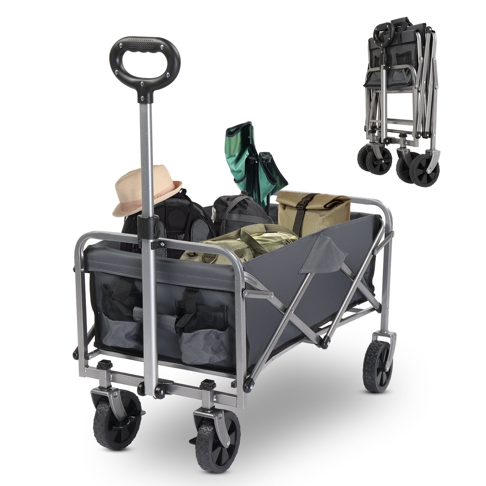 Black Collapsible Steel Frame Outdoor Utility Wagon Cart