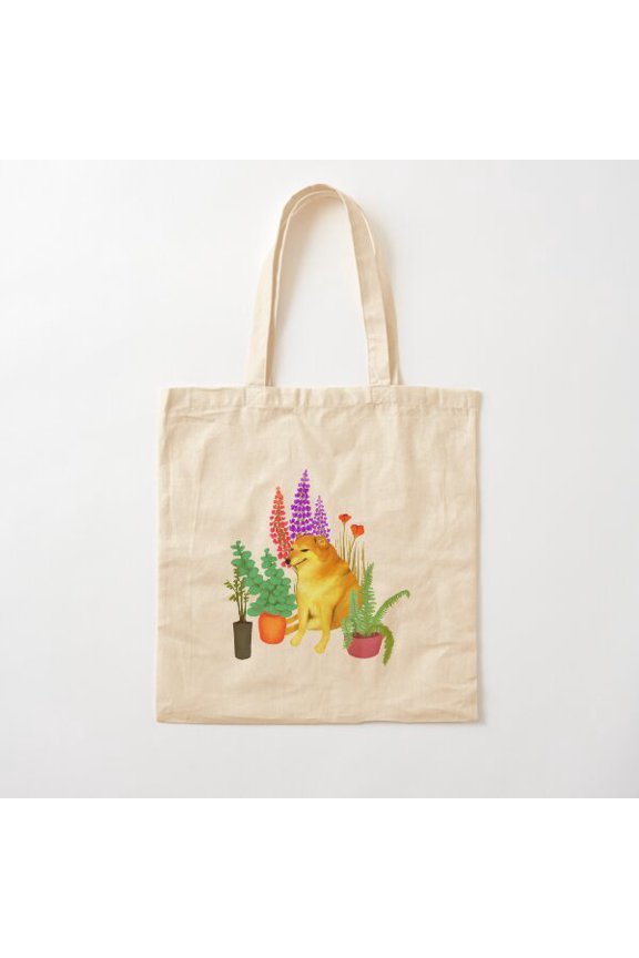Cheems Dog In The Plants Canvas Tote Bags, Reusable Shopping Bag