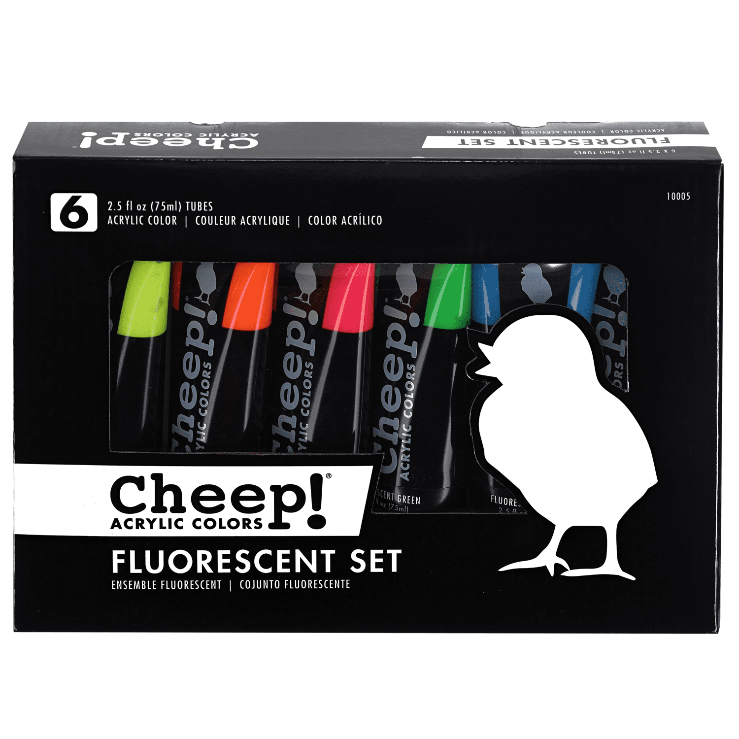 Cheep! Acrylic Paints, 2.5 oz. Tube 6 Color Flourescent Paint Set