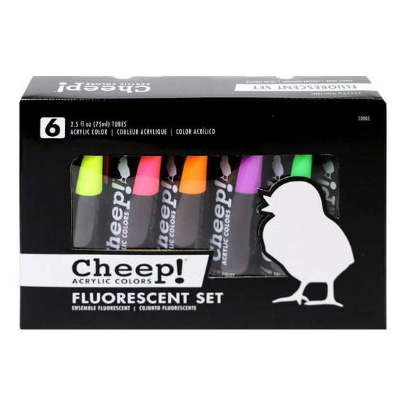 Cheep! Acrylic Paints, 2.5 oz. Tube - 6 Color Flourescent Paint Set, Perfect for Artists - Quality Acrylic Paint Heavy Body Artist and Student