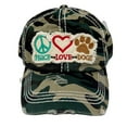 thumbnail image 1 of Cheep N Cheerful Peace Love and Dogs Distressed Camo Hat, 1 of 4