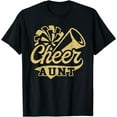 thumbnail image 1 of Cheer Aunt Biggest Fan Cheerleader Black Yellow Gold Pom Pom T-Shirt, 1 of 2