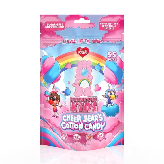 Bubblegum Kids Care Bears Sugar Free Gum with Xylitol, Low Calorie Chewing Gum, Cotton Candy, 55 Count