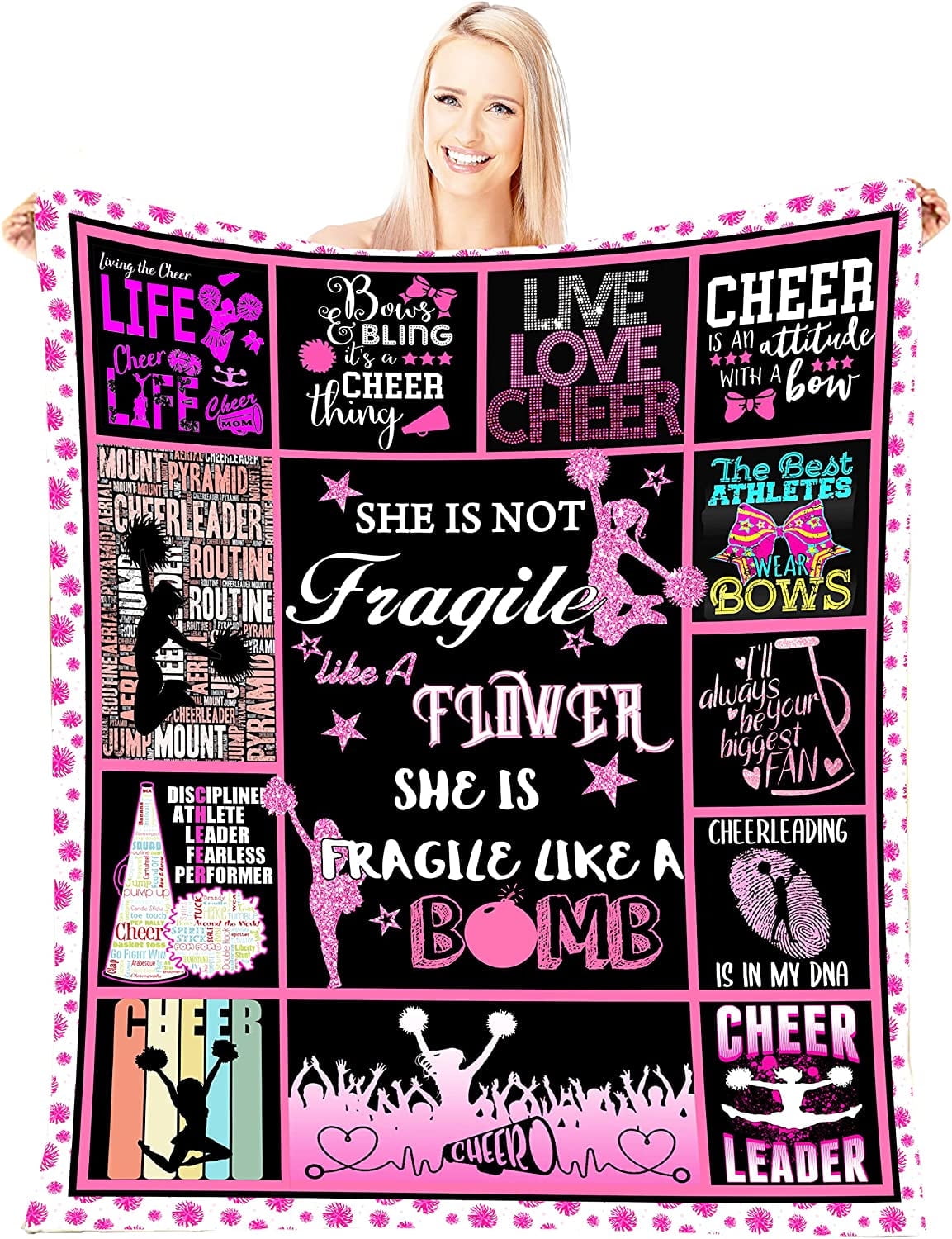 Cheerleader Throw Blanket For Girls - 30x40 Inch Soft Cheer Gifts, Pink Cheer Blanket For Teens, Kids, Birthday, Christmas Snuggling