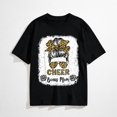 thumbnail image 1 of Cheer Bonus Mom Leopard Messy Bun Cheerleader Bleached T-Shirt, 1 of 7