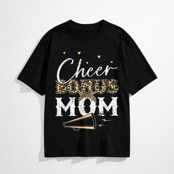 Cheer Bonus Mom Shirt Leopard Cheerleading Stepmom Cheer T-Shirt