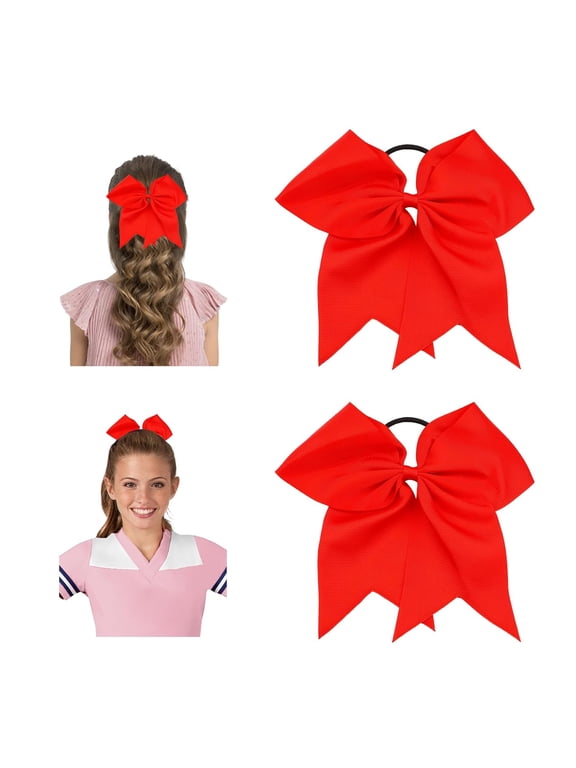 Cheer Bows, Red Hair Bow, 2 Pcs Big Red Bow Scrunchies for Girls, Softball Hair Bows, Sports Elastic Ponytail Holder School Cheerleader Bows Hair Accessories
