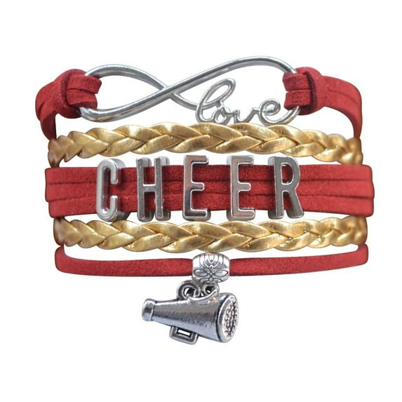 Cheer Bracelet - Cheerleading Charm Infinity Bracelet - Cheer Jewelry for Cheerleader, Cheer Team, or Team (Maroon, Gold)