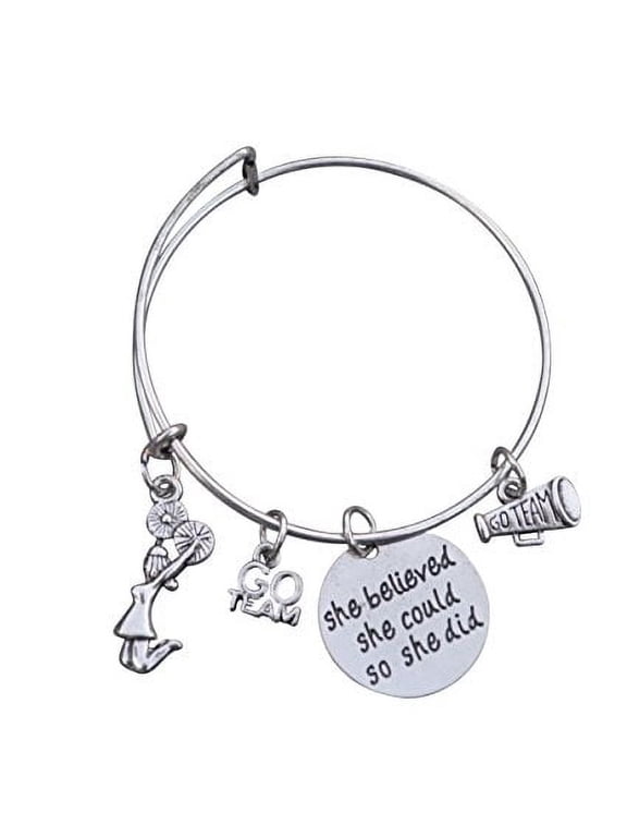 Cheer Bracelet- Girls Cheerleading Bracelet- Adjustable Bangle Cheerleader Bangle Bracelet- Cheer Jewelry - Perfect Gift For Cheerleaders & Cheer Coaches