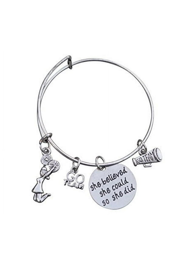 Cheer Bracelet- Girls Cheerleading Bracelet- Adjustable Bangle Cheerleader Bangle Bracelet- Cheer Jewelry - Perfect Gift For Cheerleaders & Cheer Coaches