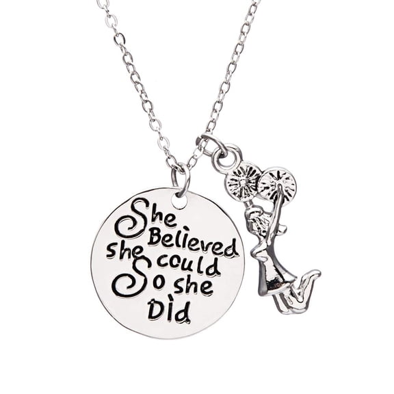 Cheer Charm Necklace - Cheer She Believed She Could, So She Did Jewelry, Gift For Cheerleaders