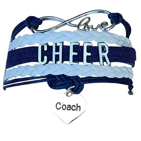 Cheer Coach Bracelet - Cheerleading Coach Charm Bracelet - Cheer Jewelry - Women Cheering Coaches Infinity Bracelet (Navy, White)