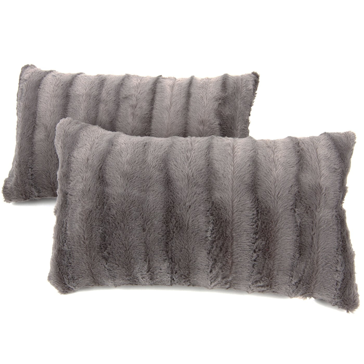 Gray Faux Fur Decorative Throw Pillow Set of 2