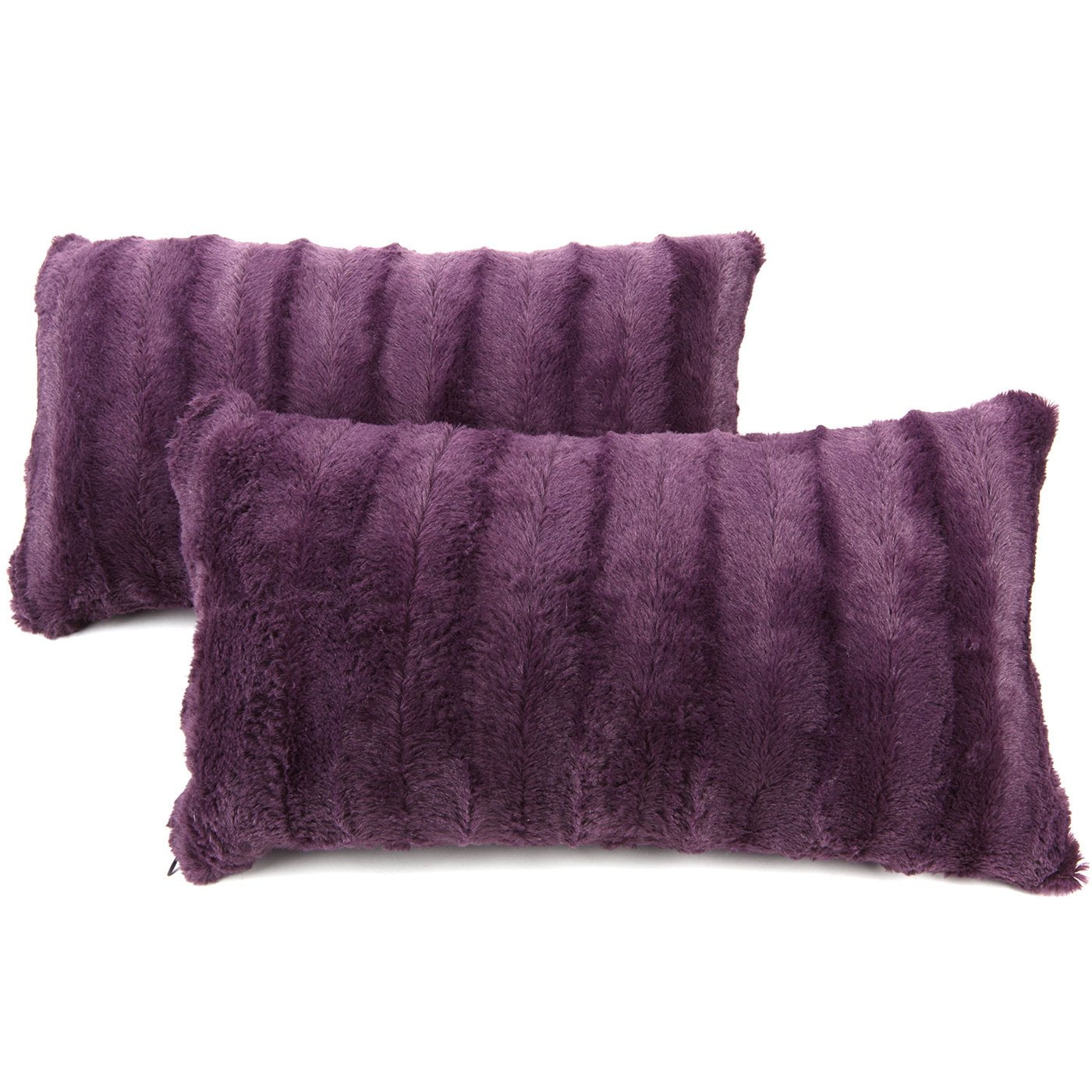 Set of 2 Orange Faux Fur Decorative Throw Pillows