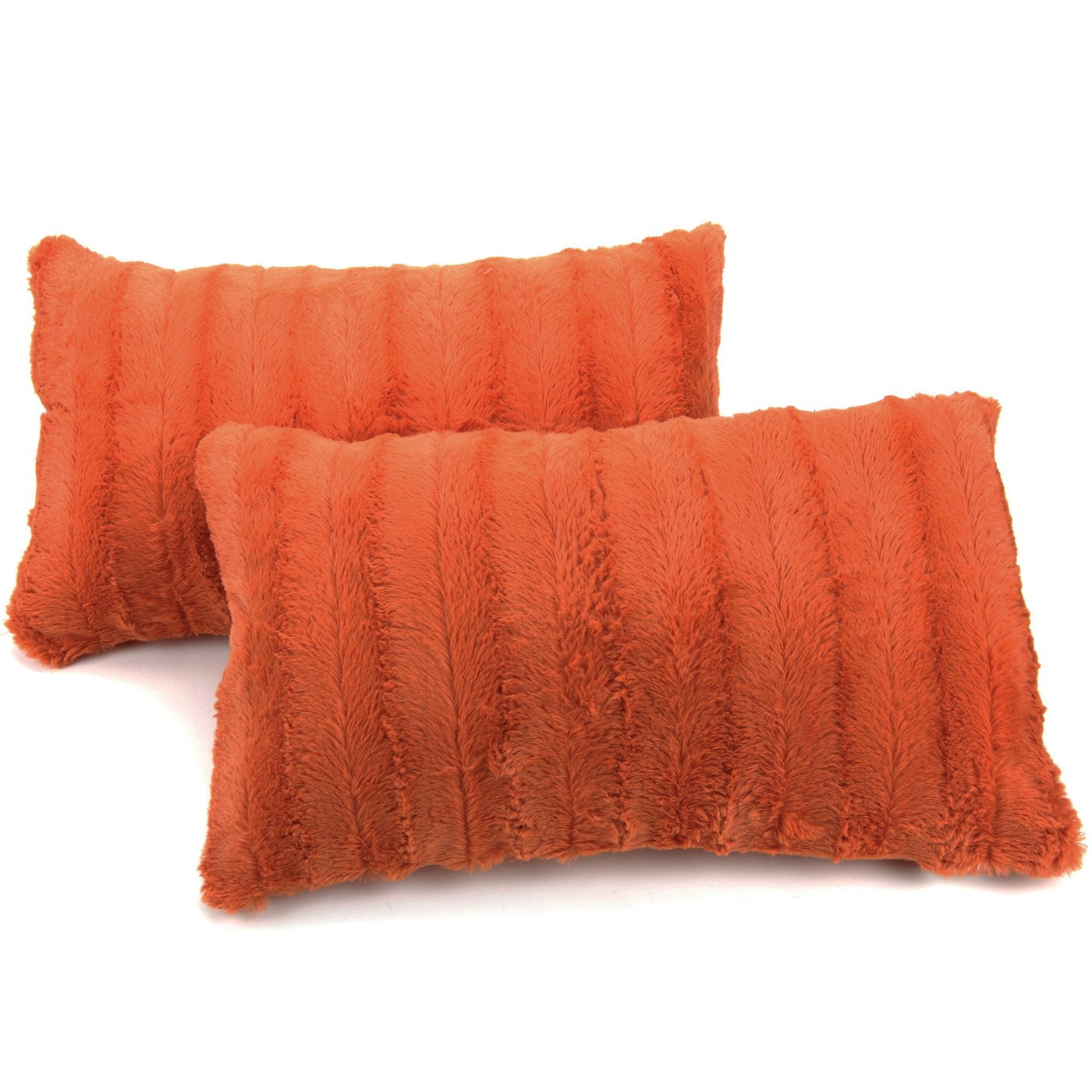 Rust Faux Fur Decorative Throw Pillow Set, 12" x 20"