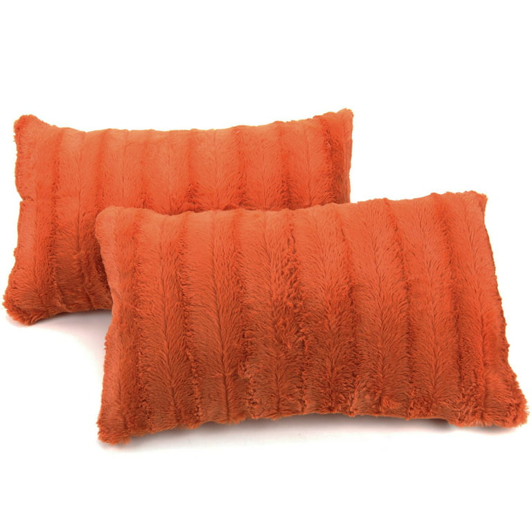Cheer Collection Luxurious Faux Fur Throw Pillows Set Of 2 - Rust