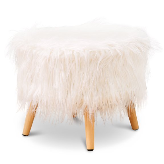 Cheer Collection 17" Round Faux Fur Stool (White)