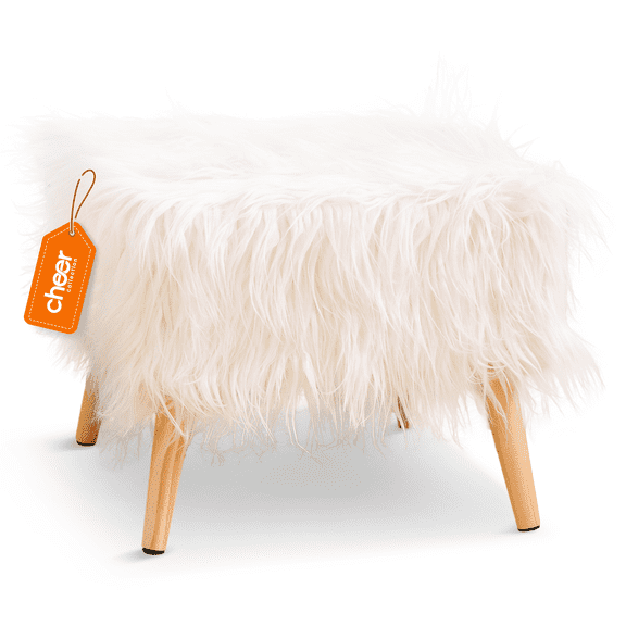 Cheer Collection 17" Square Faux Fur Stool (White)