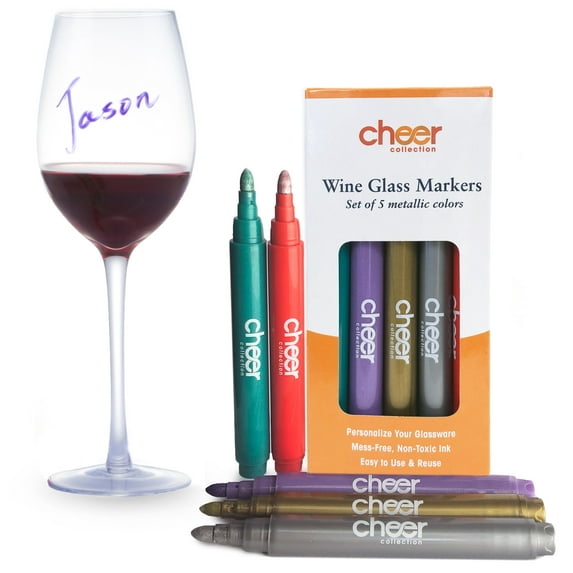 Cheer Collection 2 Packs of 5 Wine Glass Markers (10 Markers)
