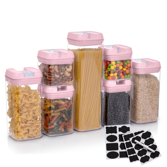 Cheer Collection Airtight Food Storage Containers Includes Dry Erase Marker and Labels, Set of 7 - Pink