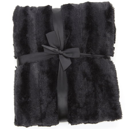 Cheer Collection Black Faux Fur Throw, 40" x 50"