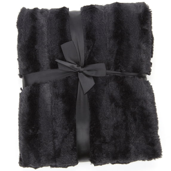 Cheer Collection Black Faux Fur Throw, 40" x 50"