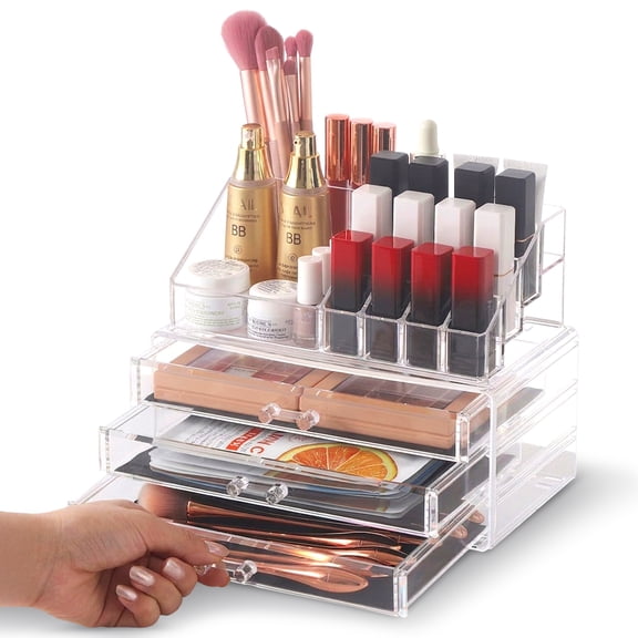 Cheer Collection Clear Makeup Organizer with 4 Drawers and 16 Compartments