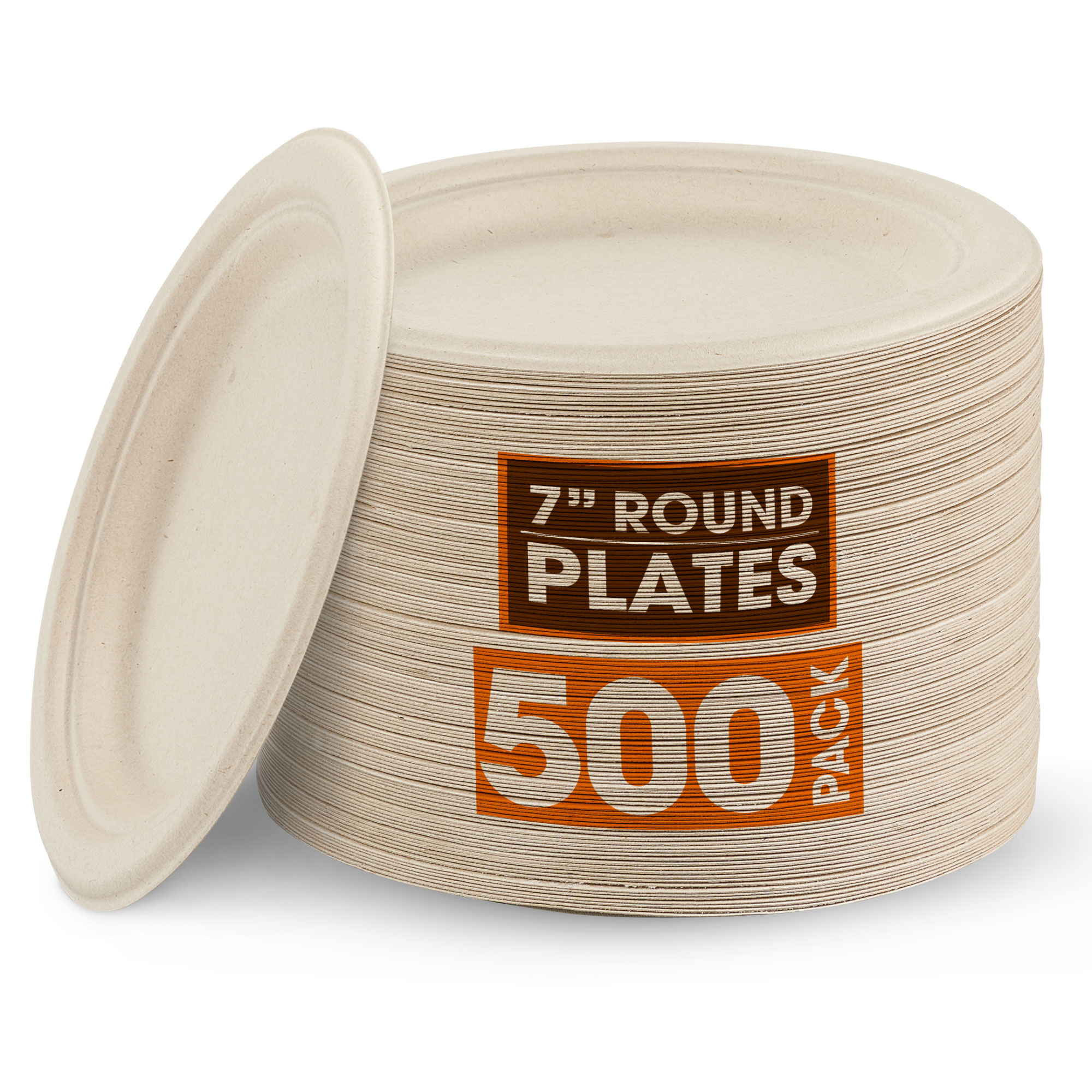 Cheer Collection Compostable 7 Inch Paper Plates, Natural, 500 Pack