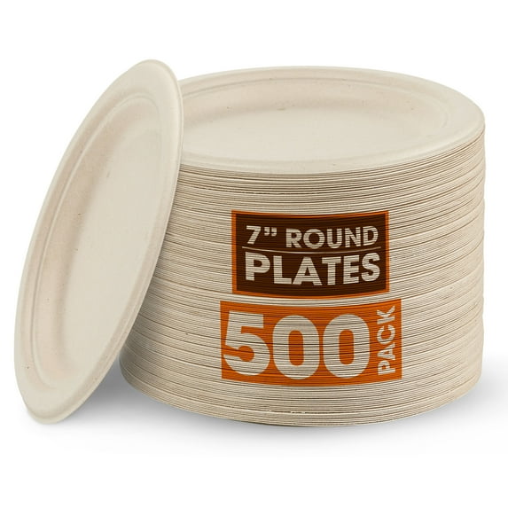Cheer Collection Compostable 7 Inch Paper Plates, Natural, 500 Pack