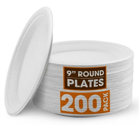 Cheer Collection Compostable 9 Inch Paper Plates, White, 200 Pack