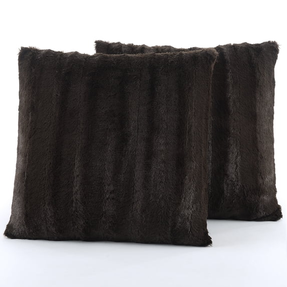 Cheer Collection Decorative Faux Fur Throw Pillows 24" x 24", Set of 2 - Chocolate