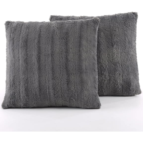 Cheer Collection Decorative Faux Fur Throw Pillows 24" x 24", Set of 2 - Gray