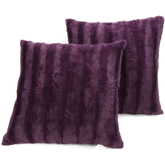 Cheer Collection Decorative Faux Fur Throw Pillows 24" x 24", Set of 2 - Purple