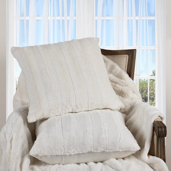 Cheer Collection Decorative Faux Fur Throw Pillows 24" x 24", Set of 2 - White