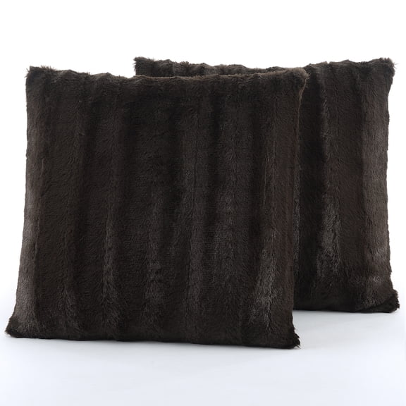 Cheer Collection Decorative Faux Fur Throw Pillows 26" x 26", Set of 2 - Chocolate